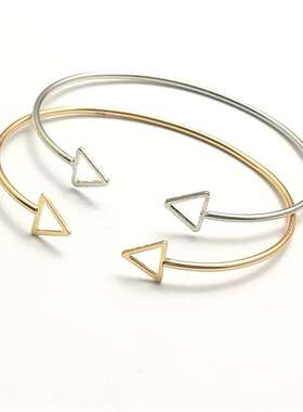 韩版简约镂空三角形手镯正方开口几何手环女百搭首饰饰品配饰