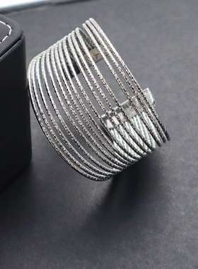 欧美个性夸张多层线圈手镯金属满天星纹多线条手环环保无铅镍手饰