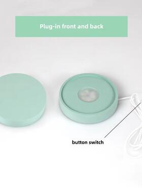 马卡龙彩色圆形充电暖白三色可调光发光底座触摸灯座USB香薰晶石