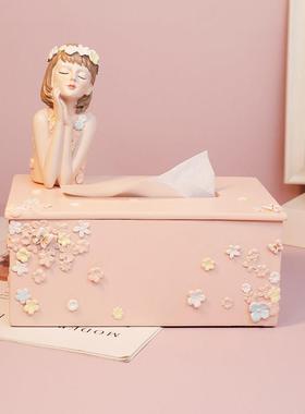 粉色高档礼物送女友情侣客厅装饰玄关柜台钥匙收纳餐厅纸巾盒摆件