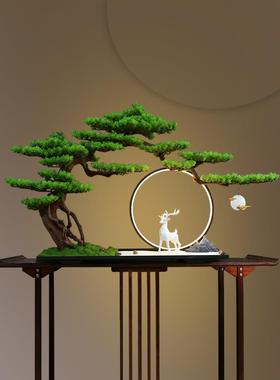 新中式仿真盆景迎客松招财摆件玄关桌面办公室客厅酒店微景观软装