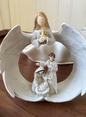 创意天使一家人雕塑摆件家居客厅酒柜书柜梳妆台桌面装饰工艺品