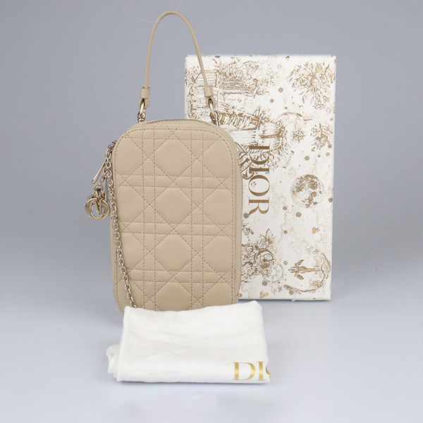 中古9新DIOR迪奥LADY DIOR CALL'IN DIOR 手机袋沙色羊皮,淘宝优惠券,粉丝福利购,淘宝优惠卷