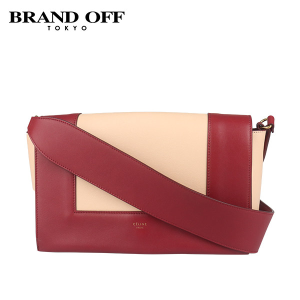中古8.5新CELINE(赛琳)FRAME红色/米色牛皮中号单肩包180263AQO,淘宝优惠券,粉丝福利购,淘宝优惠卷