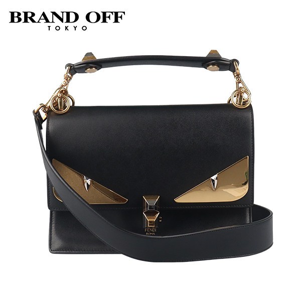 中古9新FENDI(芬迪)MONSTER EYES KAN I黑色牛皮斜挎包8BT283,淘宝优惠券,粉丝福利购,淘宝优惠卷