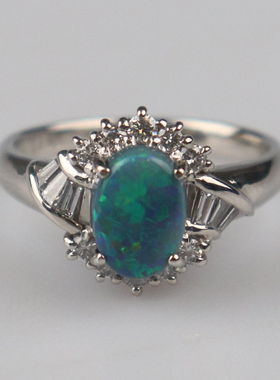 「9.5新」日本进口商品复古欧珀石钻石戒指PT900