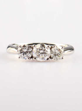 中古95新日本进口3颗铂金900钻石51号戒指