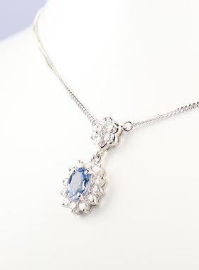 中古95新日本进口商品椭圆形切工蓝宝石钻石铂金850项链37 41cm