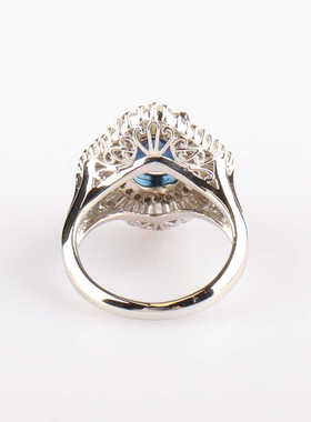 中古95新日本进口椭圆形切工钻石铂金900蓝宝石48号戒指