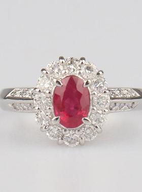 中古95新日本进口商品椭圆形切工红宝石钻石戒指铂金90054号