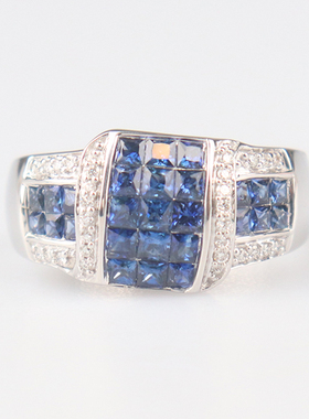 中古95新日本进口商品神秘镶嵌蓝宝石钻石戒指K18白金535号