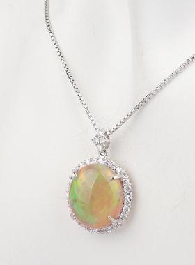 95新日本进口商品椭圆形切工火欧珀群镶钻石项链PT900/PT8500cm