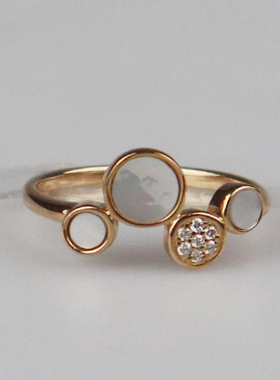 「9.5新」4℃母贝钻石戒指9K黄金51号