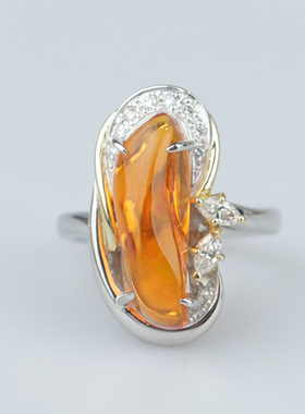 中古95新火欧珀蛋白石钻石PT900/K1852号戒指