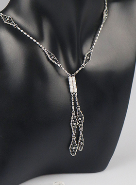 「9.5新」日本进口商品黑色钻石造型长项链750白金60cm