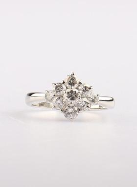 中古95新日本进口商品花形9颗钻石铂金900戒指53号