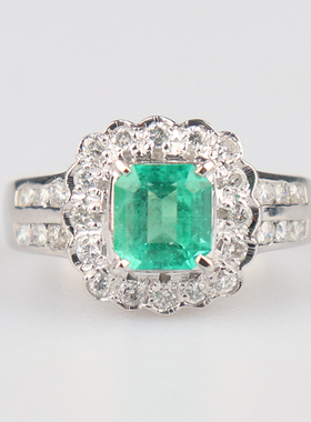 中古95新日本进口商品祖母绿花型钻石戒指铂金90050号戒指