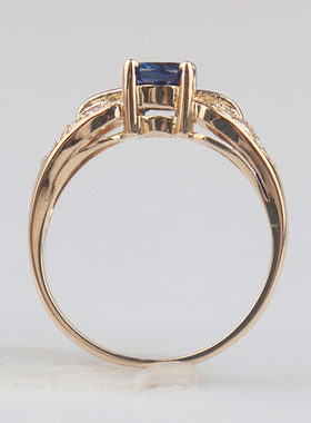 中古95新椭圆形切工蓝宝石钻石戒指750黄金51号