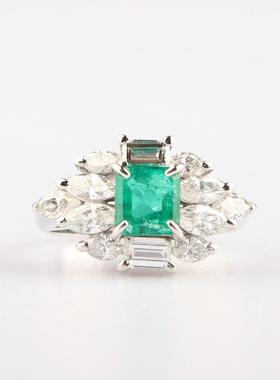 中古95新日本进口商品祖母绿钻石铂金900戒指55号