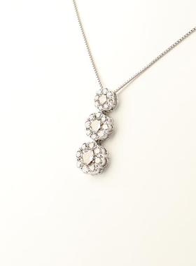 中古95新日本进口商品三个花形群镶钻石项链K18白金44cm项链