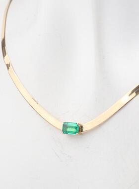 中古95新赞比亚祖母绿蛇骨项链K18黄金415cm