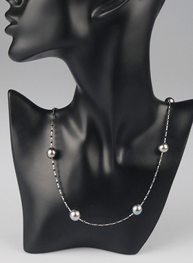 「9.5新」日本进口商品海水珍珠黑钻项链750白金70cm