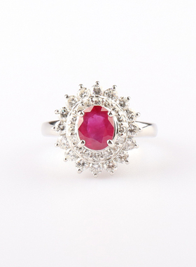 中古95新日本进口商品椭圆形切工红宝石钻石铂金850 52号戒指