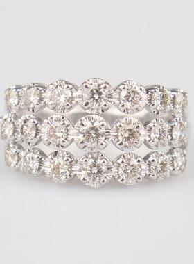 中古95新复古群镶钻石戒指K18白金53号