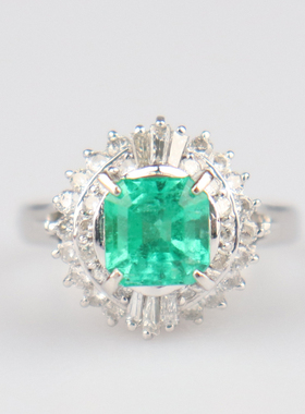 中古95新日本进口商品祖母绿钻石铂金90048号戒指