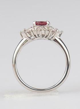 中古95新日本进口商品椭圆形切工红宝石多种切工钻石戒指