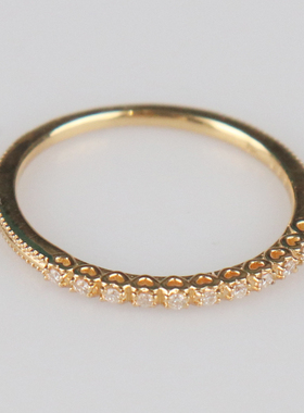 「9.5新」日本进口商品单排钻石戒指K18黄金49号