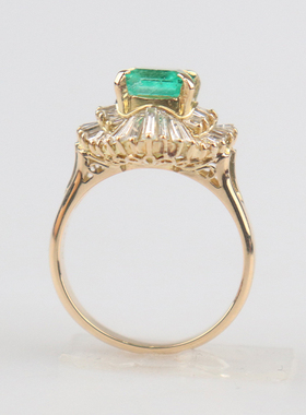 中古95新祖母绿切工钻石戒指K18黄金51号