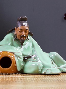 中式古典家居电视柜书房盆景搭配摆件 石湾陶瓷古典人物 诗仙李白