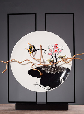 新中式陶瓷看盘家居软装饰品摆设客厅电视柜玄关工艺品样板房摆件