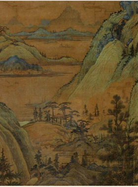 五代董源江堤晚景图国画山水