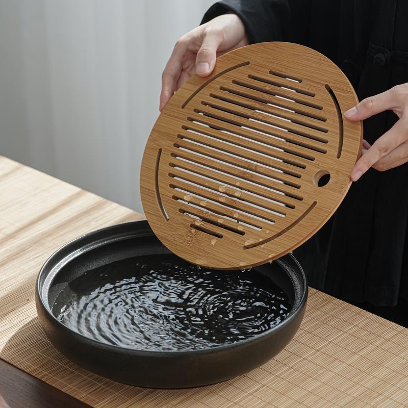 黑陶茶壶茶杯套装轻奢现代办公室小型竹制干泡台茶盘家用功夫茶具 - 图3