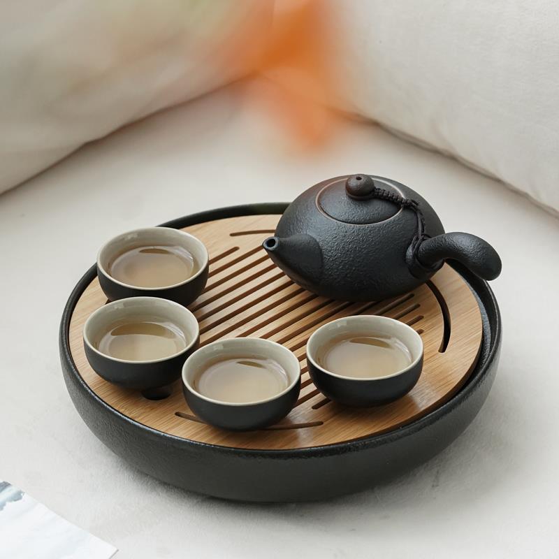 黑陶茶壶茶杯套装轻奢现代办公室小型竹制干泡台茶盘家用功夫茶具 - 图2