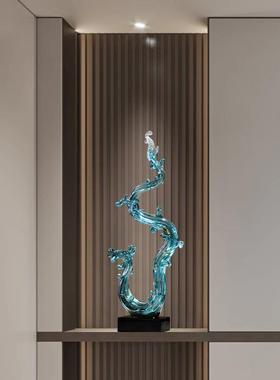 新中式玄关装饰摆件现代轻奢风生水起办公室电视柜落地装饰品客厅