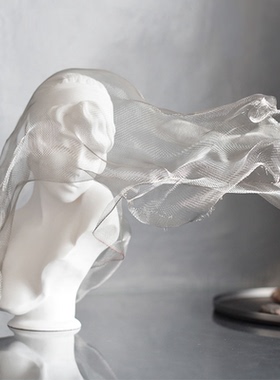 金属面纱女孩艺术白色雕像意式极简软装饰品摆件客厅轻奢人物雕塑