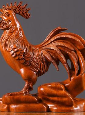 黑檀木雕大公鸡摆件花梨十二生肖木头鸡家居客厅装饰品开业乔迁