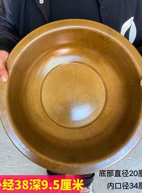 纯铜手工加厚黄铜盆水盆家用盆结婚喜盆脸盆洗脚盆榆木桌火盆大号