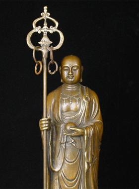 铜地藏王佛光佛像九华山大愿站立佛地藏王佛黄铜摆件家用佛堂像