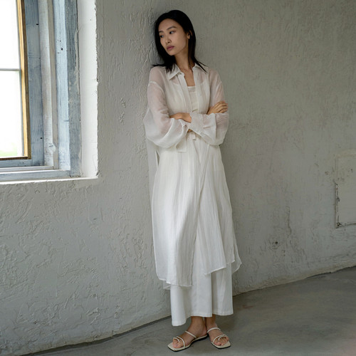 AIRIQI奥莱女装薄款罩衫时尚百搭显瘦宽松衬衫长外套AX42WT472 - 图2