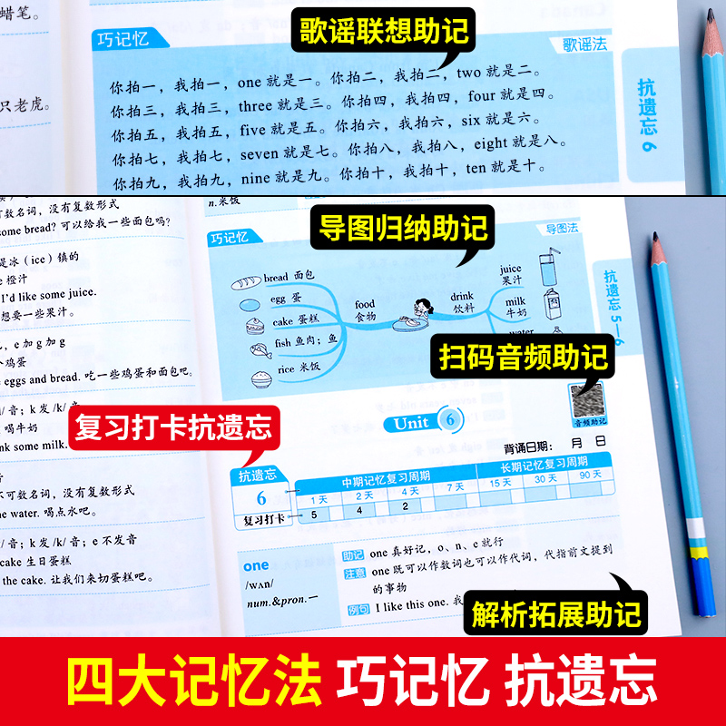 英语单词记背神器艾宾浩斯记忆法背诵打卡计划人教版PEP版 小学英语单词汇总表小学生三年级上册下册四五到六年级英语单词学习神器