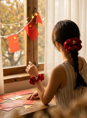 女童红色新年五角星大肠发圈