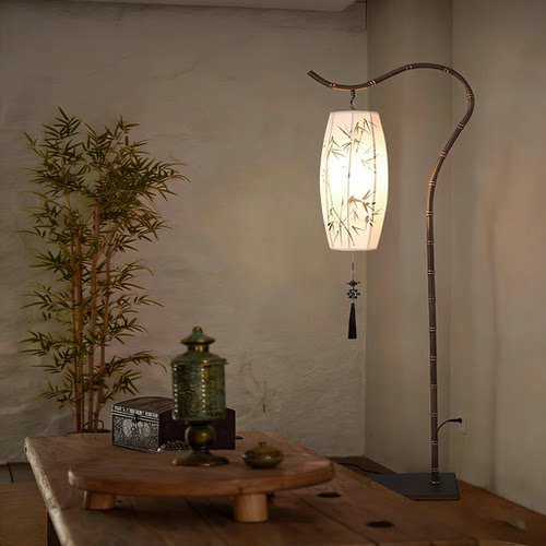 手绘新中式落地灯仿古酒店茶楼立式现代复古铁艺书房卧室落地台灯 - 图1