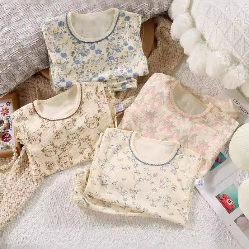 儿童秋衣秋裤无骨竖条棉毛睡衣中大童女孩卡通家居服套装,淘宝优惠券,粉丝福利购,淘宝优惠卷