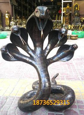 新款大号纯铜眼镜生肖蛇五头眼睛王蛇铜器铜雕镇宅工艺品动物摆件