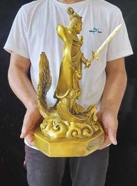 纯铜黄铜九天玄女九天圣母铜像摆件纯铜玄女娘娘站孔雀家居客厅