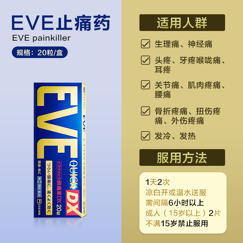 eve止疼药40粒牙疼速效止痛头痛药痛经药喉咙痛白兔布洛芬退烧药-图3